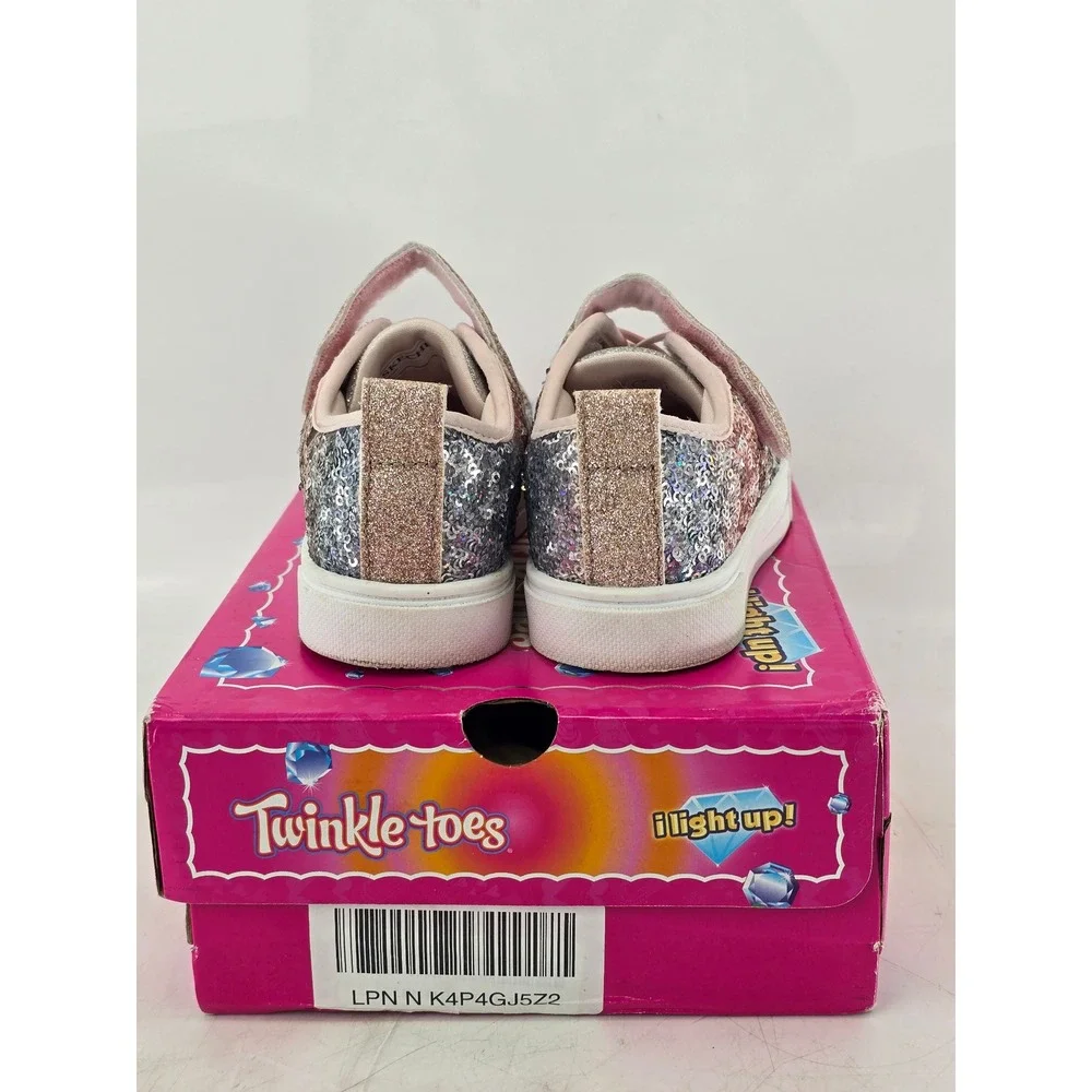Skechers Twinkle Toes Sneakers Girls Size 11 Light Pink Multi Sequin - Excellent